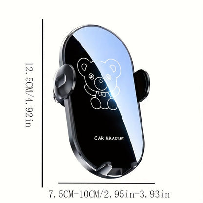 Bear-Graphic Air-Vent Phone Holder with 360-Degree Rotation, Black or Yellow Frame and Adjustable Cradle