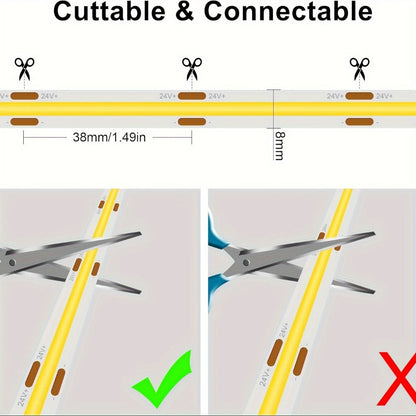COB LED Strip Light Dimmable 32.8ft 10m, 8mm Ultra-Thin 24V High Density Flexible COB LED Tape Light with Dimmer Switch