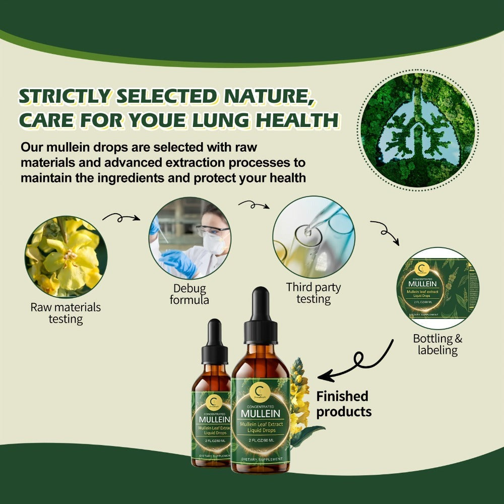 Mullein Leaf Liquid Tincture for Lung & Respiratory Health, Fast-Absorbing Herbal Drops for Breathing Support