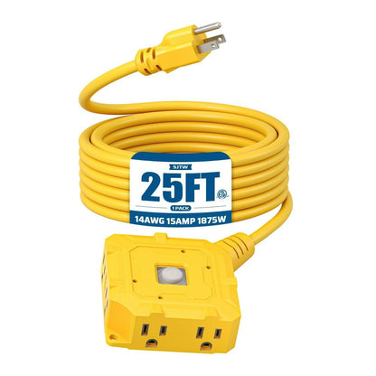 Extension Cord 25ft 6-Outlet SJTW 14AWG with Cover & On/Off Switch, Outdoor Indoor Power Strip Cord for Workshop