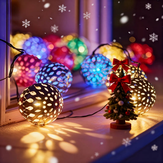 Moroccan Solar String Lights Outdoor – Metal Sphere Fairy Lights with 20/30/50 LED Beads, 8 Modes