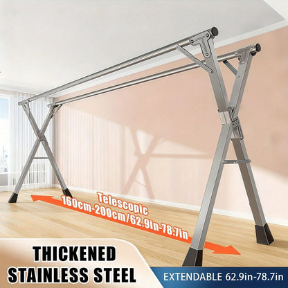 Folding A-Frame Clothes Drying Rack with Telescopic Rods, Wheels, Hooks and Four 62.9-94.4-Inch Layouts