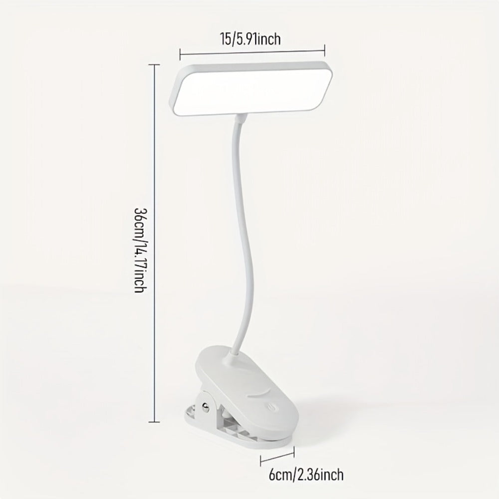 Clamp-On LED Desk Lamp with Flexible 40cm Gooseneck, 6cm Jaw, Three Color Modes and Stepless Dimming