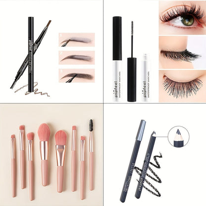 Squalane Eye Makeup Kit 40 Shades – Berry Pink Purple Shimmer Eyeshadow Palette with Mascara, Eyeliner, Brow Pen & Brush