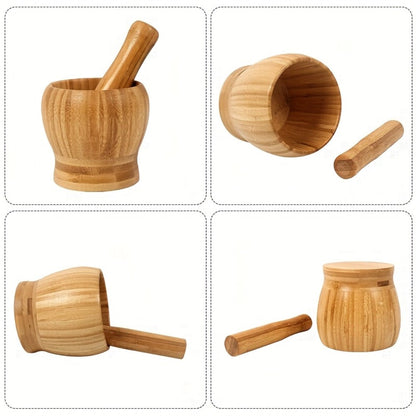 Bamboo-Look Mortar and Pestle Set with Deep Grinding Bowl for Garlic, Herbs, Pepper and Dry Spices