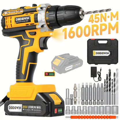Cordless Impact Drill Set 12V / 21V Electric Drill Kit, 45Nm Torque, 2-Speed, Keyless Chuck, LED Light