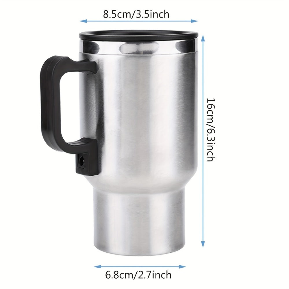 12V Car Electric Heating Travel Mug 450ml, Stainless Steel Car Electric Kettle with Cigarette Lighter Plug