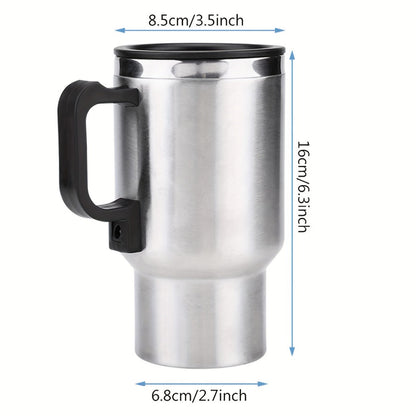 12V Car Electric Heating Travel Mug 450ml, Stainless Steel Car Electric Kettle with Cigarette Lighter Plug