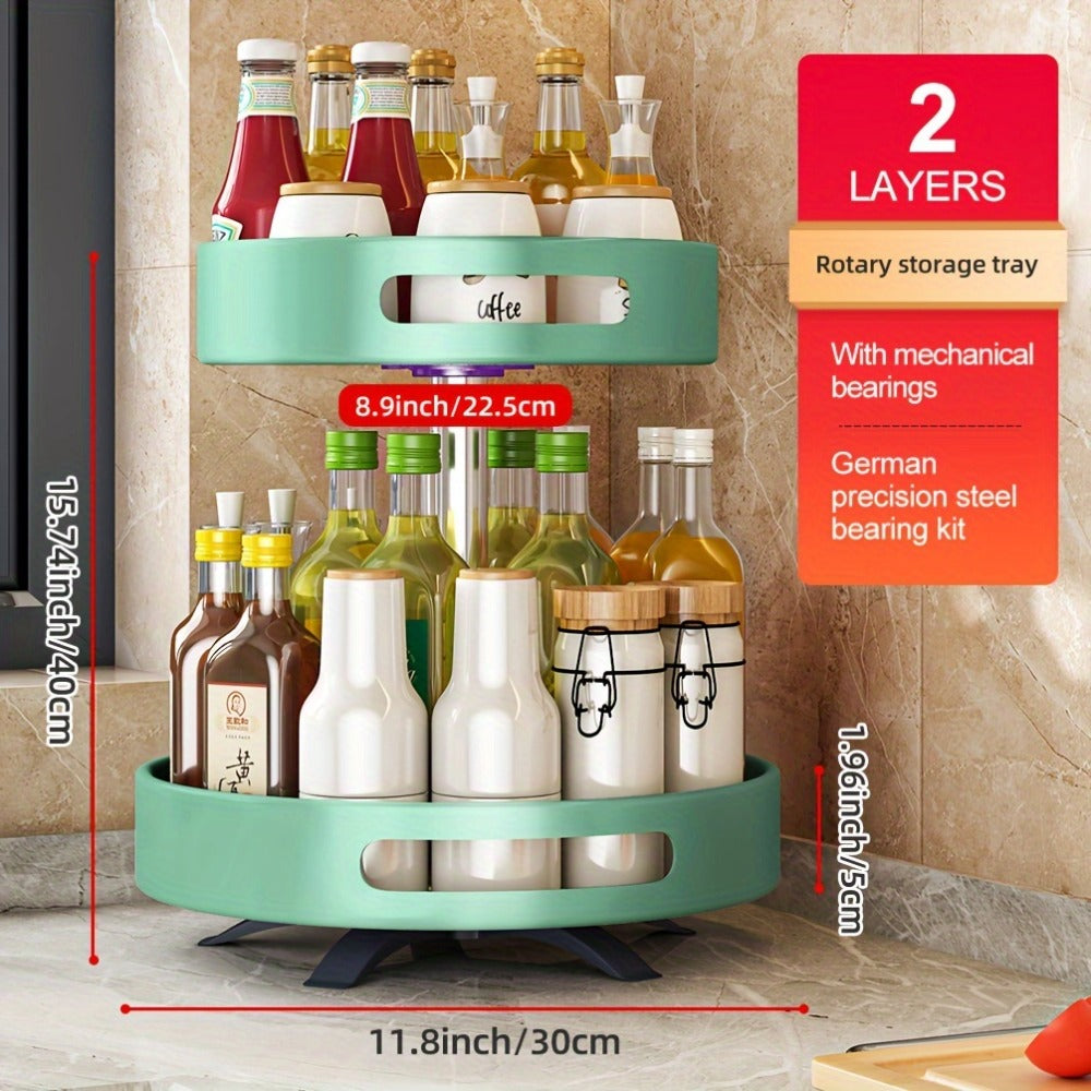 Rotating Spice Rack Double Layer Stainless Steel Countertop Corner Seasoning Storage for Laundry Rooms, Closets and Home Organization