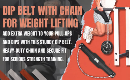 Dip Belt with Chain for Pull Ups & Weighted Dips – Heavy Duty Weightlifting Belt for Squats, CrossFit & Strength Training
