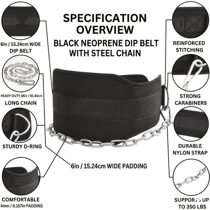 Dip Belt with Chain for Pull Ups & Weighted Dips – Heavy Duty Weightlifting Belt for Squats, CrossFit & Strength Training