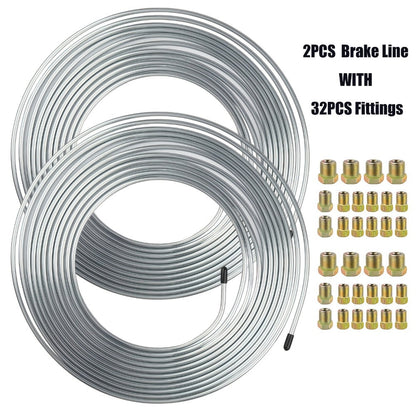 3/16" Brake Line Tubing Kit – Copper Nickel 25ft with 32 Fittings & Stainless Steel Clamps | Brake Line Repair Kit for American Cars & Most