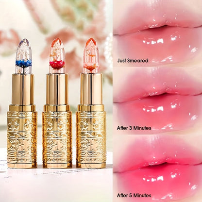 Jelly Flower Lipstick Set 6-Pack Color Changing Lip Balm Temperature Activated Tint Hydrating Squalane Formula Moisturizing Tinted Lip Gloss