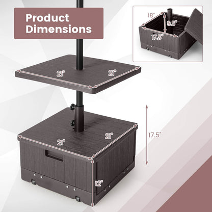 Patio Umbrella Base 3-in-1 Fillable with Table Tray & Planter Box Wheeled Stand Fits 1.5"/1.9" Poles for Garden, Patio and Yard Use