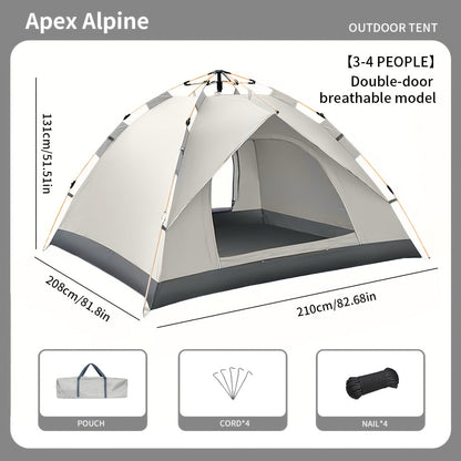 Camping Tent Automatic Pop-Up with Double Doors, Polyester Body and Four Size-Window Configurations