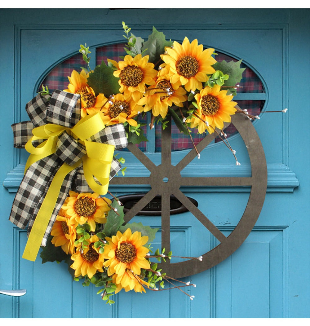 Sunflower Bow Wreath for Front Door - Handcrafted Thanksgiving Wreath with Natural Look, Fall Seasonal Home Decor