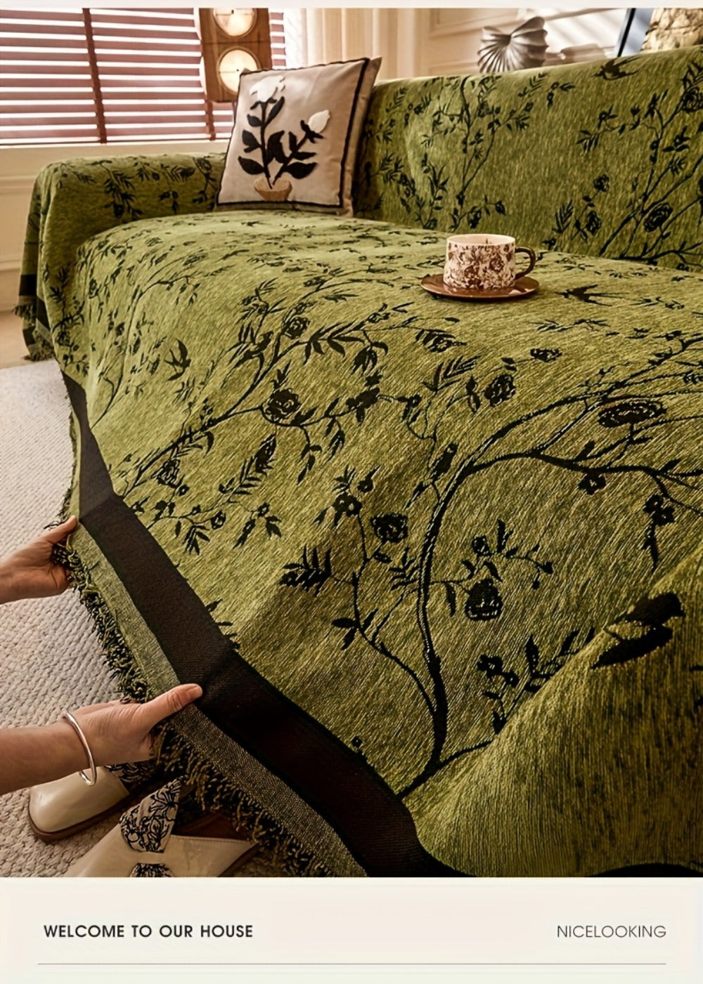 Sofa Cover Throw, Thick Chenille Floral Couch Slipcover in Three Colors for One-to-Four-Seat Sofas