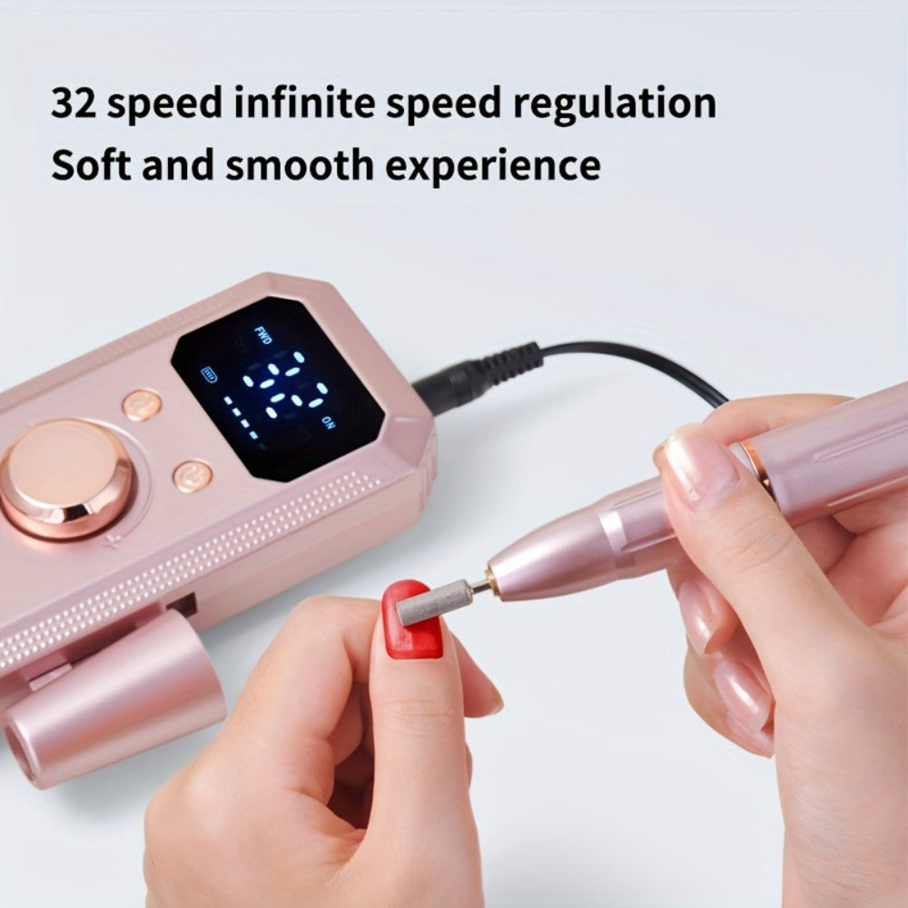Electric Nail Drill Rechargeable Kit with Display, 11 Grinding Heads, 20 Sanding Rings and Three Colors
