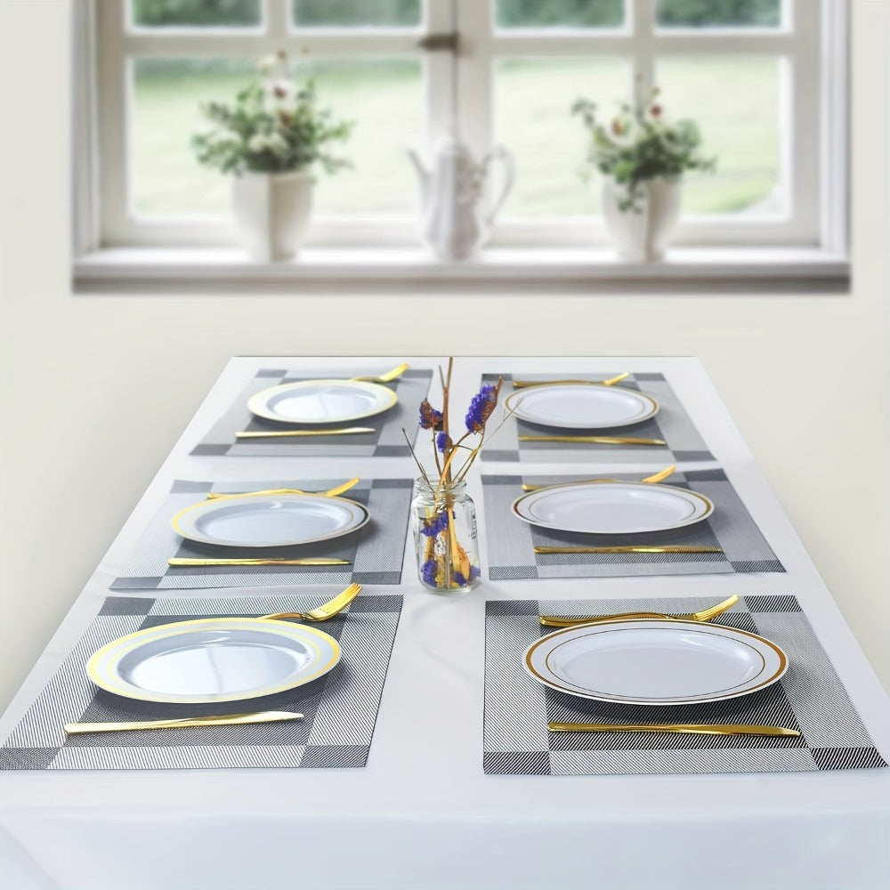 PVC Placemats Set of 6 Heat Resistant Non-Slip Washable Table Mats for Kitchen Dining Table, Easy Clean Vinyl Dinner Mats 11.8x17.7 Inch
