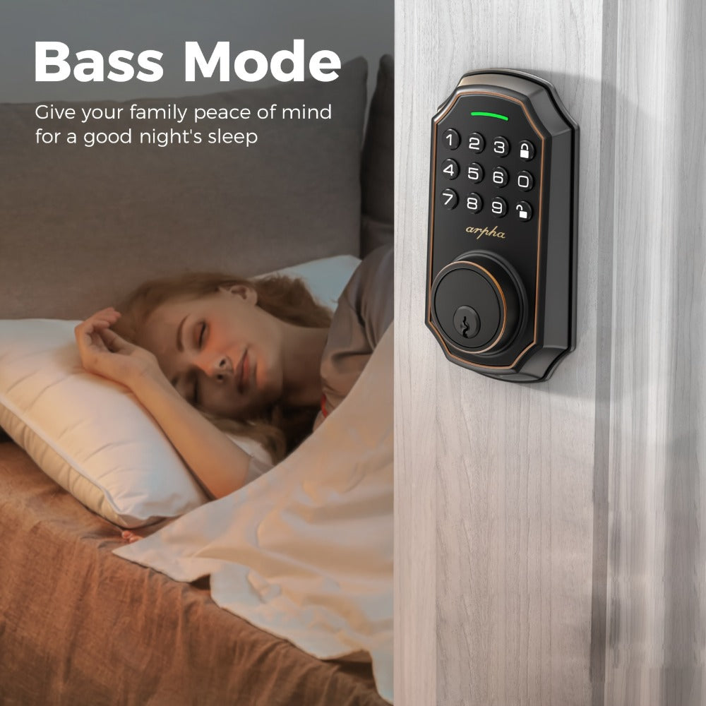 Smart Door Lock Arpha Keypad Deadbolt with Black Silver Handle Sets and Optional Fingerprint WiFi Versions