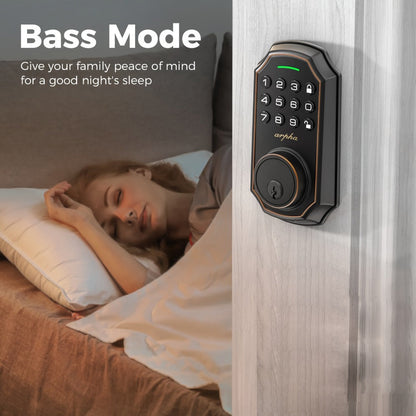 Smart Door Lock Arpha Keypad Deadbolt with Black Silver Handle Sets and Optional Fingerprint WiFi Versions