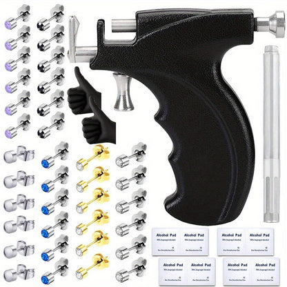 Professional Ear Piercing Kit - 36pcs CZ Diamond & Stainless Steel Stud Earrings with Reusable Piercing Gun
