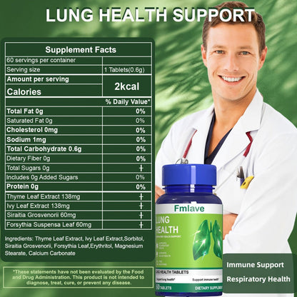 Herbal Lung Cleanse Supplement 60 Tablets, Respiratory Health Support, Breathing Comfort, Mucus Clearance & Immune Boost