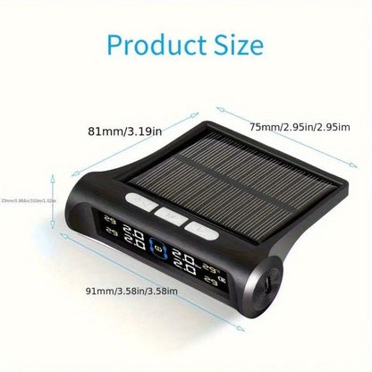 Solar TPMS Tire Pressure Monitoring System – Solar & USB Charging, 5 Alarm Modes, Color Display for 4-Wheel Vehicles