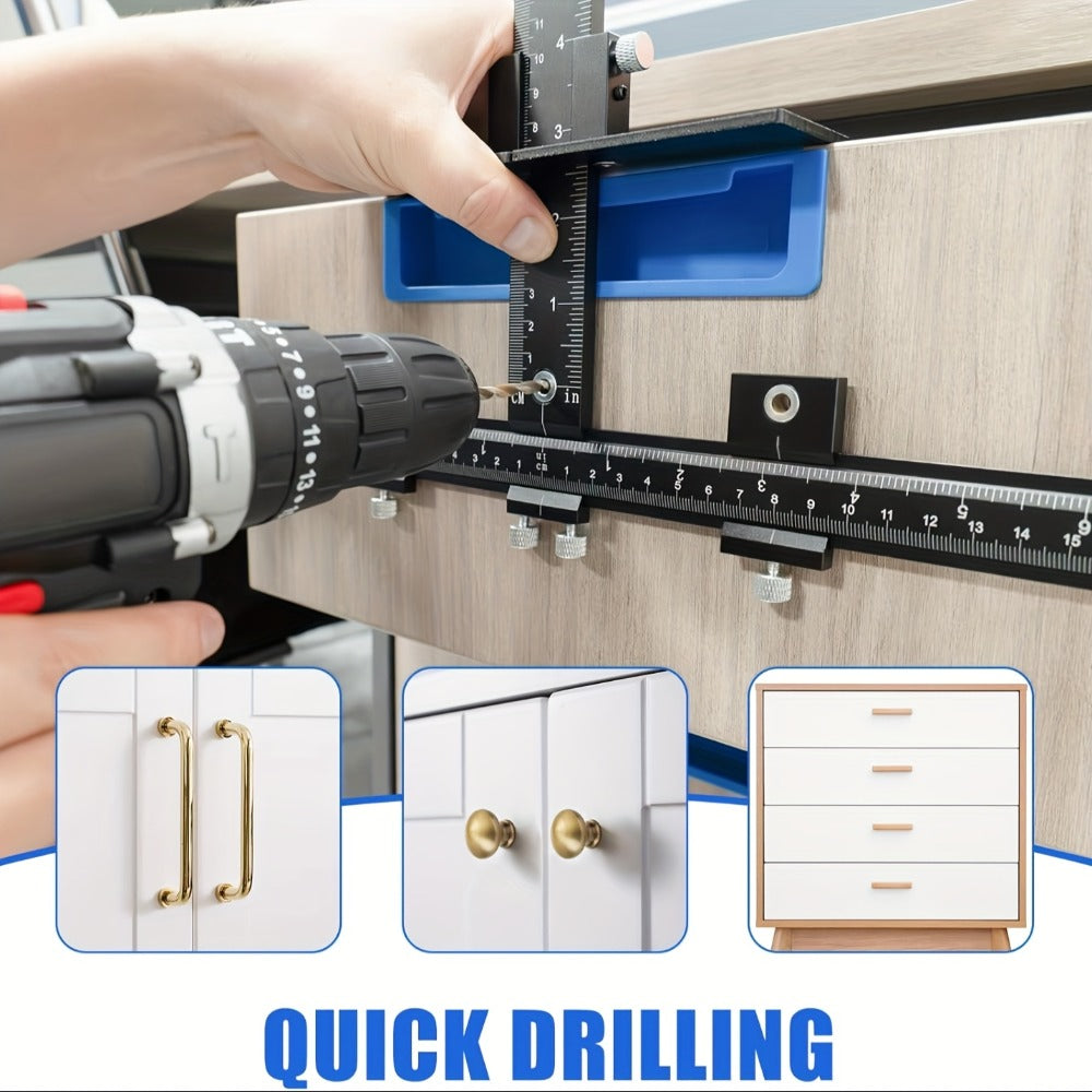 Cabinet Hardware Jig Aluminum Alloy Adjustable Drill Guide Template for Cabinet Door Handle Drawer Pull Installation CNC Precision