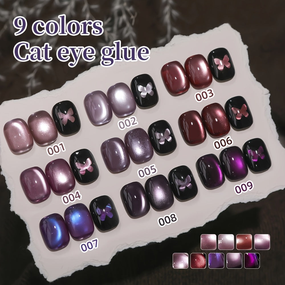 Purple Cat Eye Magnetic Gel Polish Set 9 Colors UV LED Soak Off | 3D Light-Shifting Effect 0.51oz Each Long Lasting Chip-Free | Salon & Home
