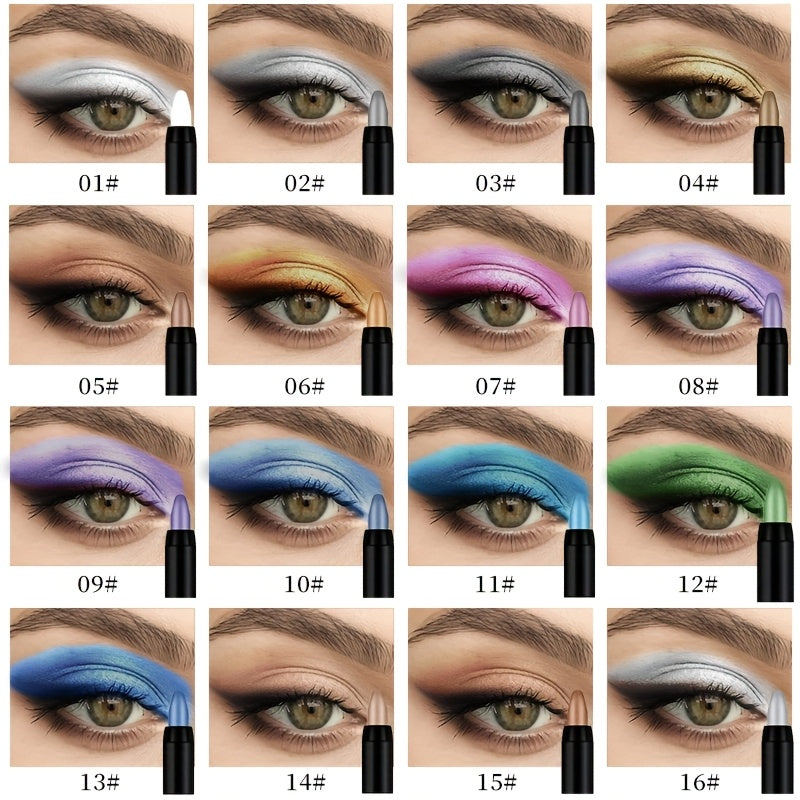 Gel Eyeshadow Stick Pencil Set 16 Colors Pearl Shimmer Matte Blendable Eye Makeup Crayons, for Makeup, Travel and Everyday Vanity Use