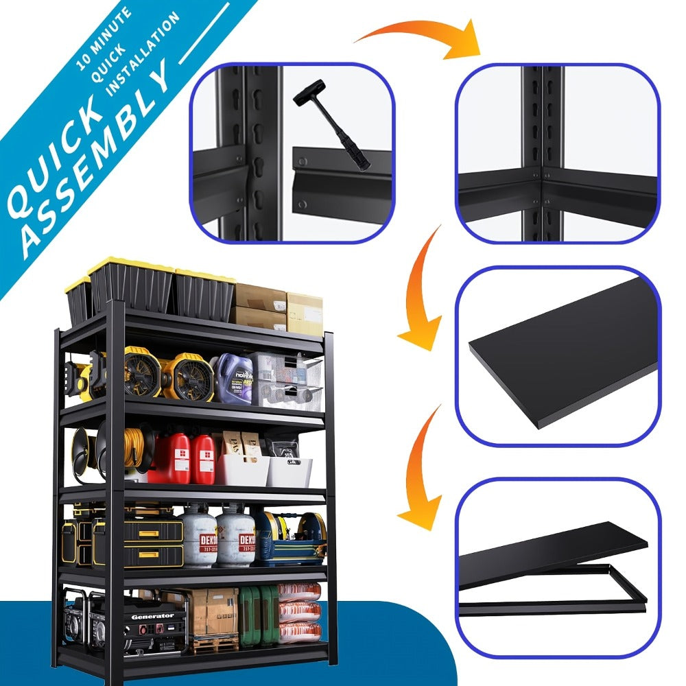 Metal Shelving Unit 5-Tier - Powder-Coated Steel Storage Rack, Adjustable Height, No-Tool Assembly