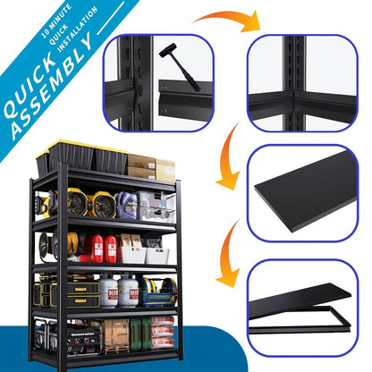Metal Shelving Unit 5-Tier - Powder-Coated Steel Storage Rack, Adjustable Height, No-Tool Assembly