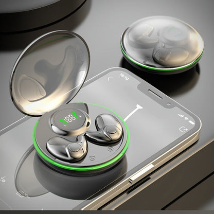 Low-Profile Round-Case Mini Sleep Earbuds with Digital Battery Display in Black, Khaki or White