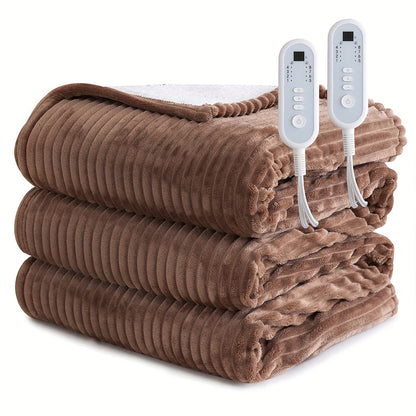Electric Blanket with Temperature Control and Timer, Extra Large Flannel Heated Blanket, 8 Levels Auto-Off