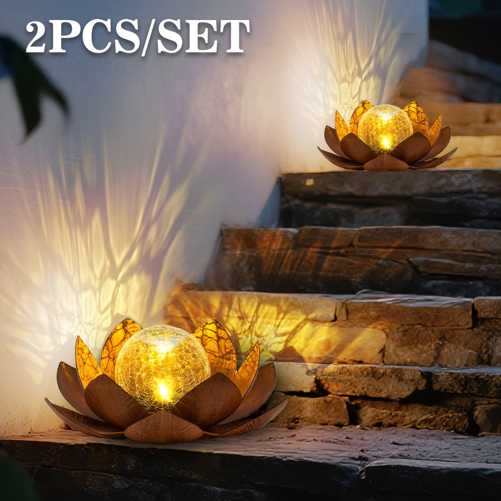Solar Lotus Cracked Glass Ball Garden Lamp 2pcs, Metal Cracked Ball Solar Light for Outdoor & Indoor Decoration