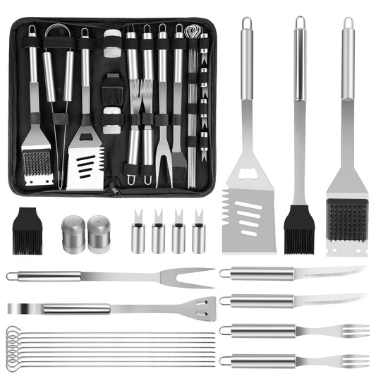 15- or 24-Piece BBQ Tool Set with Spatula, Tongs, Forks, Skewers, Brushes and Carry Case Pictured