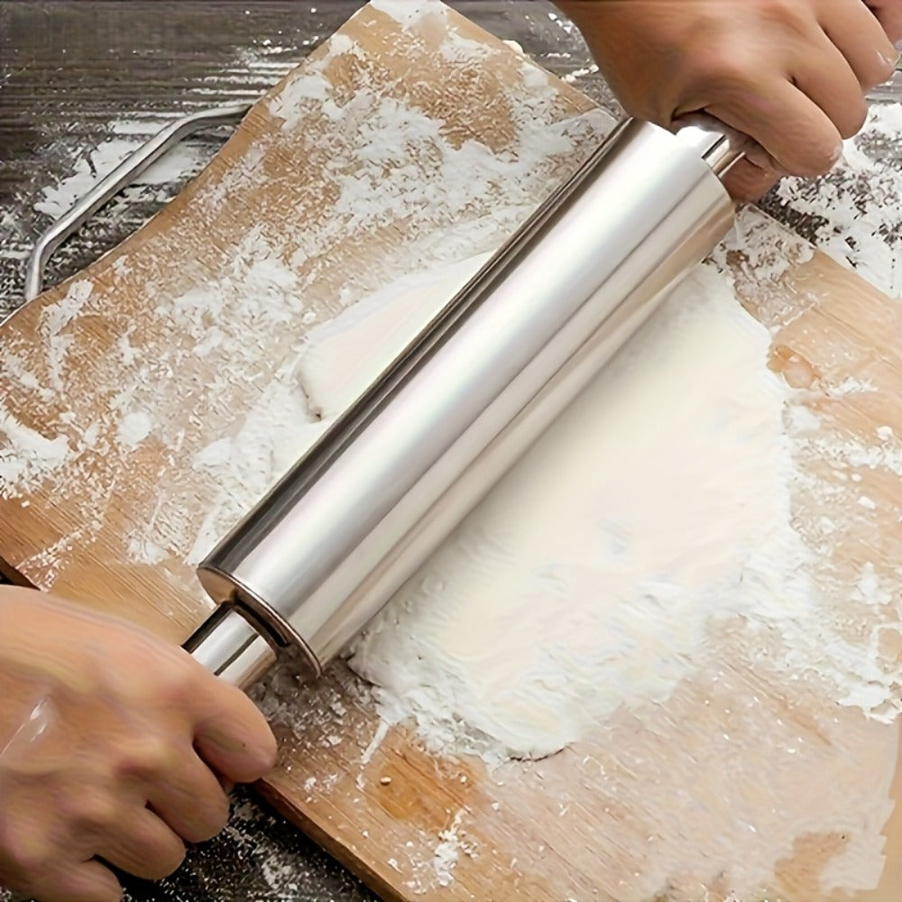 Stainless Steel Rolling Pin, Professional Non-Stick Dough Roller with Non-Slip Grip and Rounded Ends, Easy to Clean Baking Rolling Pin