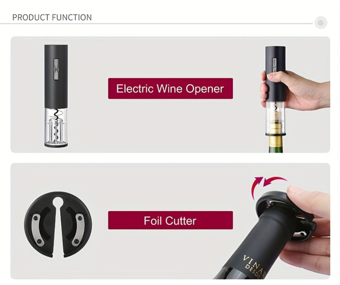 Electric Wine Opener Set 4-in-1 Rechargeable - USB-C Corkscrew with Blue LED, Vacuum Stopper