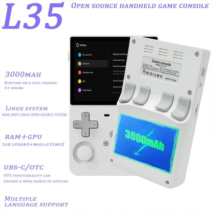 Handheld Game Console L35 with 3.5-Inch IPS HD Display, Open- Linux & 64GB/128GB Storage Options