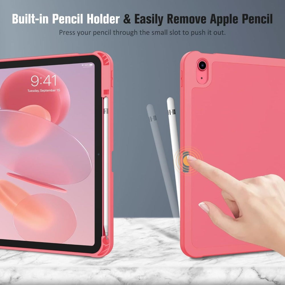 Pink Folio Tablet Case for 10.9-Inch iPad 10th Generation 2022 with Pencil Holder and Tri-Fold Stand