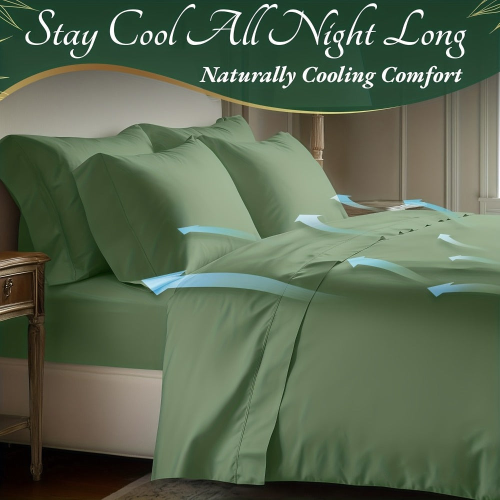 Bed Sheet Set Bamboo-Derived Fabric with Four Bed Sizes, specified Sheet Dimensions and Thirteen Colors