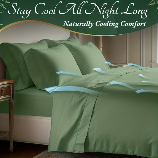 Bed Sheet Set Bamboo-Derived Fabric with Four Bed Sizes, specified Sheet Dimensions and Thirteen Colors