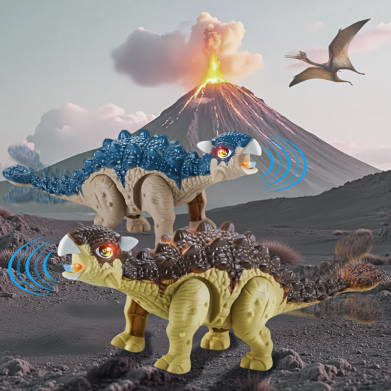 Walking Ankylosaurus Dinosaur Toy with Glowing Lights & Roaring Sound, Interactive Robot Dinosaur for Kids Ages 3-12