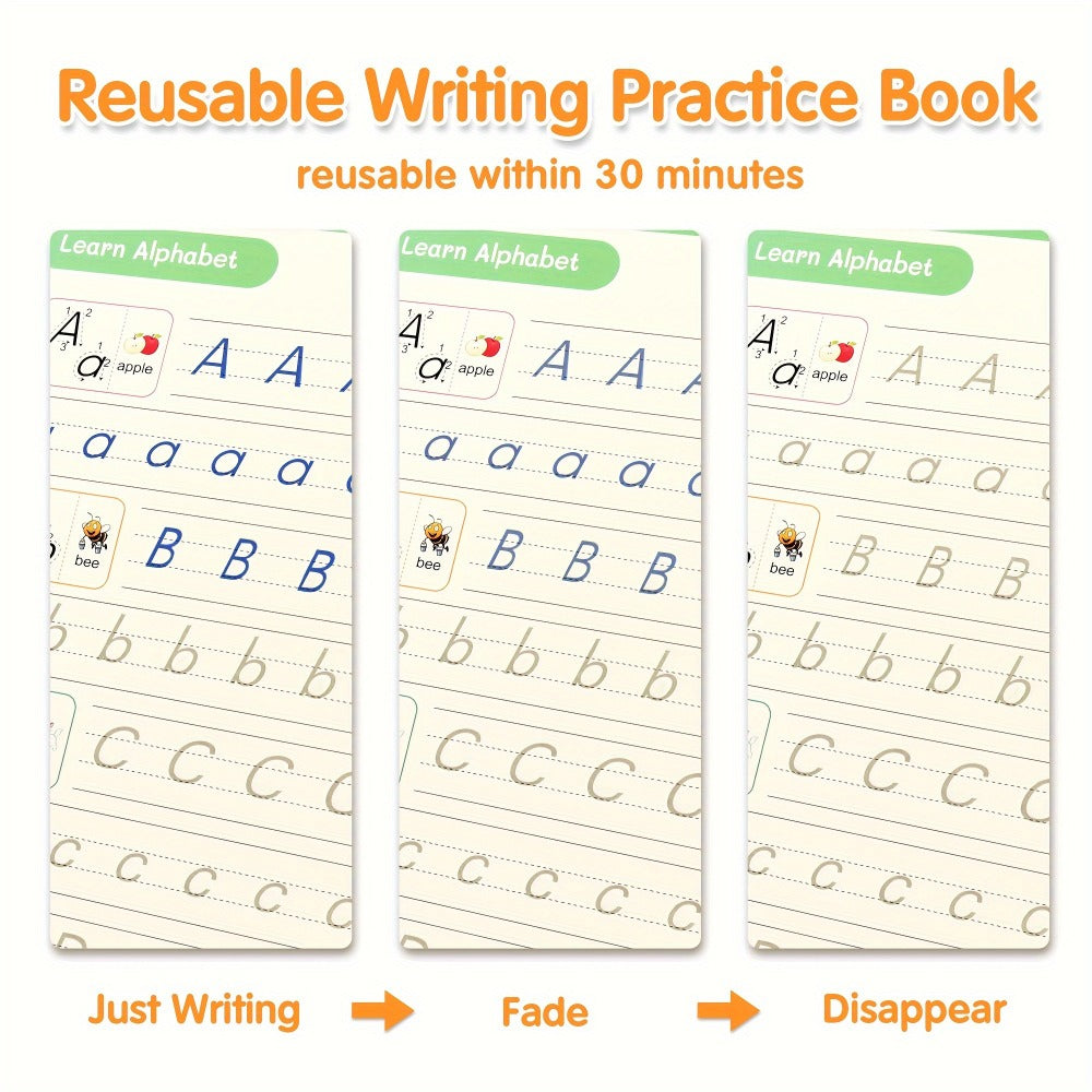 Magic Grooved Handwriting Practice Book for Kids Ages 3-8 – Reusable 5-in-1 Tracing Workbook for Letters Numbers Drawing Math