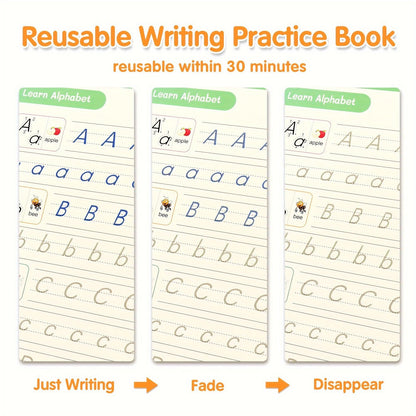 Magic Grooved Handwriting Practice Book for Kids Ages 3-8 – Reusable 5-in-1 Tracing Workbook for Letters Numbers Drawing Math