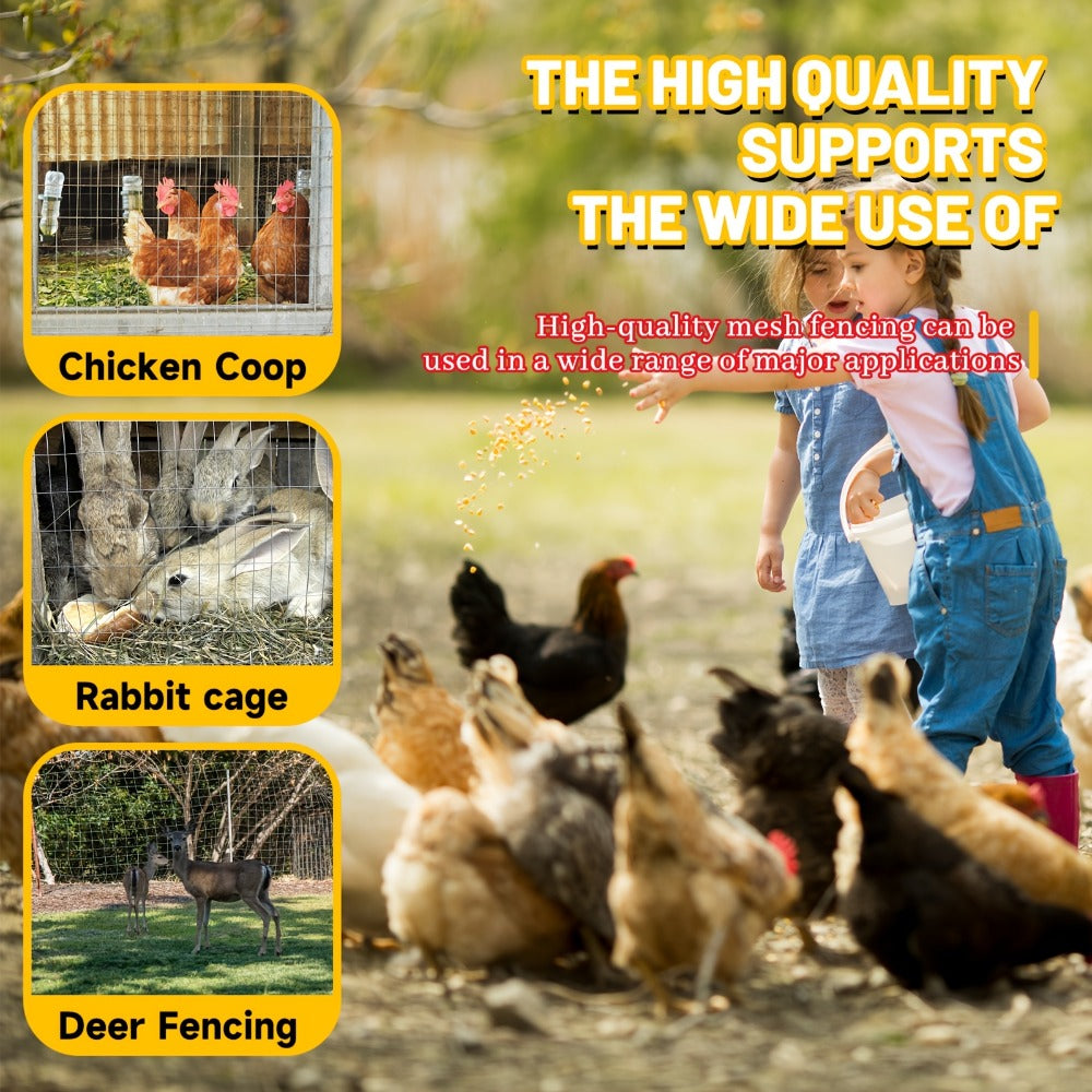 Welded Wire Mesh Fence Roll 50ft, Galvanized Zinc-Coated Steel Hardware Cloth for Chicken Coop, Garden Fence