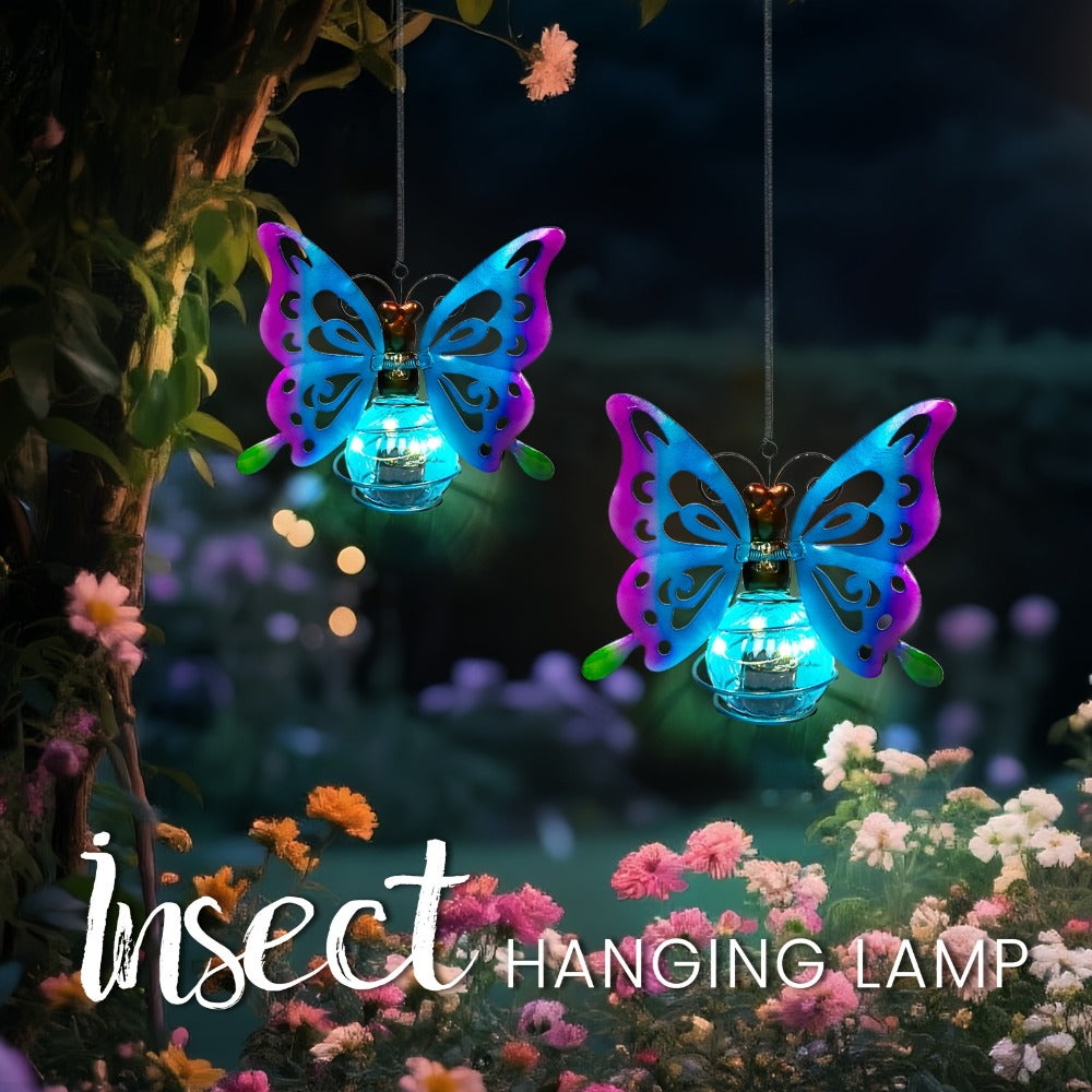 Solar Hanging Ornament Lights Ladybug & Butterfly, Indoor Outdoor Decorative Garden Light with Spring Clips for Patio
