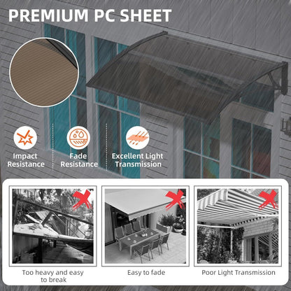 Window Awning Door Canopy Polycarbonate Overhang, UPF 50+ UV & Rain Protection, Leak-Proof Hollow Sheet