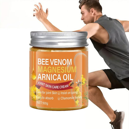 Body Cream 100g Amber Jar with Bee Venom Magnesium and Arnica Oil Package Callouts for External Massage Use